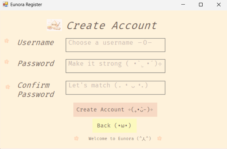 Eunora register screen